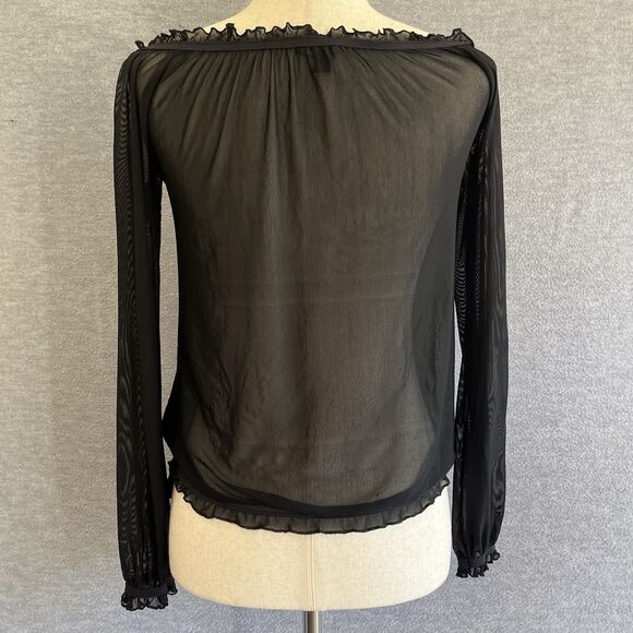 Bebe Y2K Witchy Sheer Black Ruffled Top XS Mesh Whimsigoth Dark Romantic Grunge - Picture 7 of 13